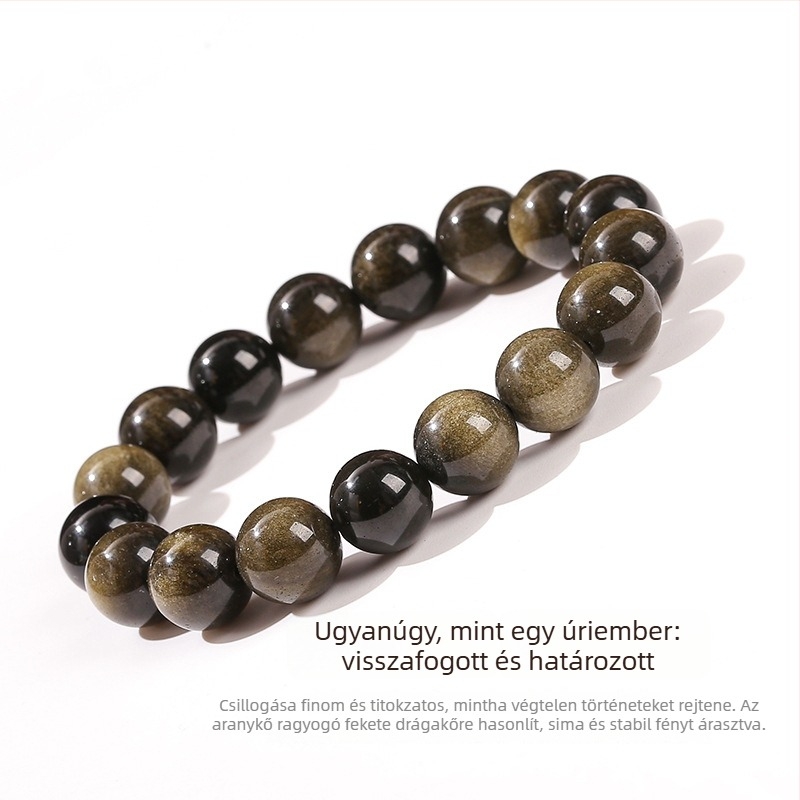 Uniszex arany obsidián karkötő geometriai dizájnnal és fényes felülettel
