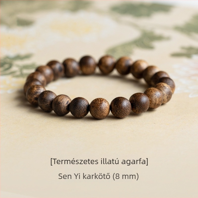 Fából készült gyöngyös karkötő — polírozott felület, uniszex, Qingya Jewelry, modern kínai stílus