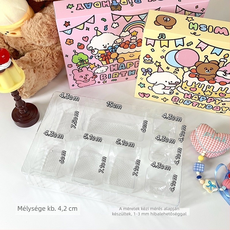 Papír ajándéktáska, kézzel készített, koreai stílus, nyomtatott dizájn; alkalmas születésnapi és Valentin-napi ajándékhoz