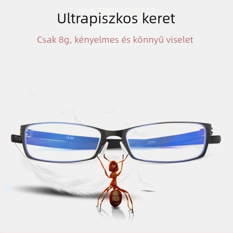 Olvasószemüveg, gyanta lencsékkel, anti-kékfény, teljes keret, fém keret, kis archoz illeszkedik