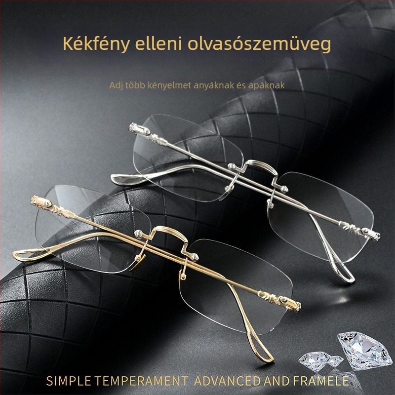Keret nélküli olvasószemüveg automatikus beállítással, 100–700 dioptria tartomány, lencsék gyantából