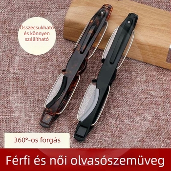 Összecsukható keret nélküli olvasó szemüveg forgó ultra-könnyű lencsékkel – akril lencsék, négyszögletes forma, kör alakú archoz megfelelő, keret alumínium-magnézium ötvözet és TR90, 2022 ősz