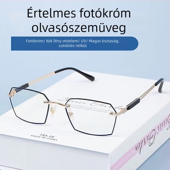 Yuxuan Keret nélküli olvasó szemüveg PC lencsékkel, távoli és közeli látás, poligon alakú lencsék, TR+fém keret