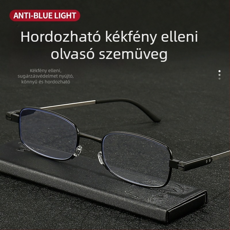 Kékfény elleni olvasószemüveg, HD lencsék, ultra könnyű, teljes fém keret TR-metállal
