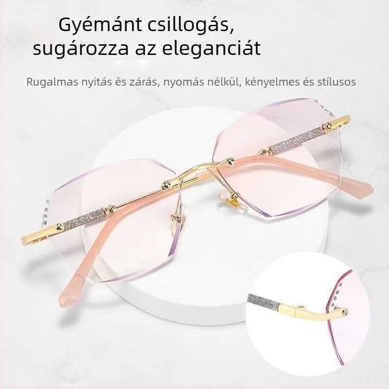 Rim nélküli olvasó szemüveg, fém keret, AC lencsék, anti-kék fény, UV védelem