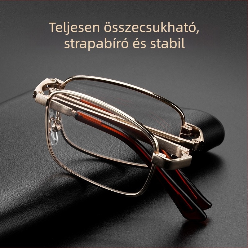 Természetes kristály olvasószemüveg férfiaknak, hordozható hajtogatható négyszögletes fém keret, aszférikus lencsék, elegáns és divatos