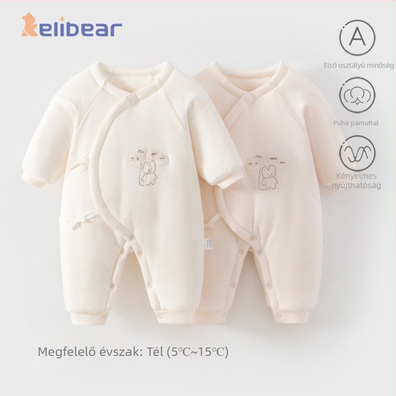 Újszülött baba overál, 100% pamut, vastagított, hosszú ujjú, uniszex