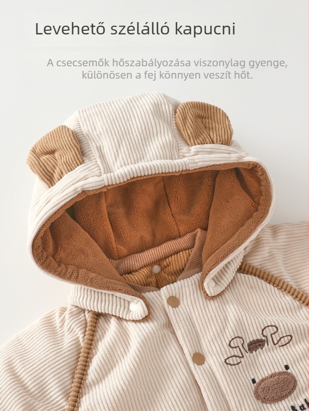 Újszülött corduroy overál, bélelt téli viselet