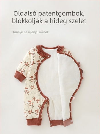 Csecsemő pamut hosszú ujjú overál, uniszex, A osztály, csipkés szegély, előre ferde nyitás