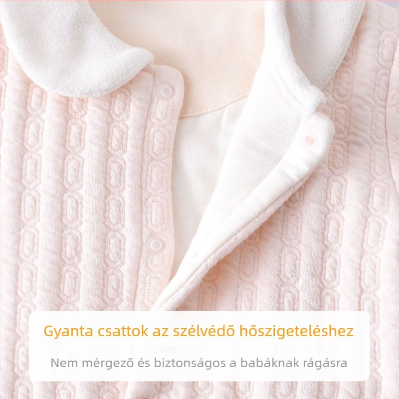 Újszülött pamut tömött overál, hosszú ujjú, kapucni nélküli, 100% pamut külső, belső töltet 30% pamut/70% poliészter, téli