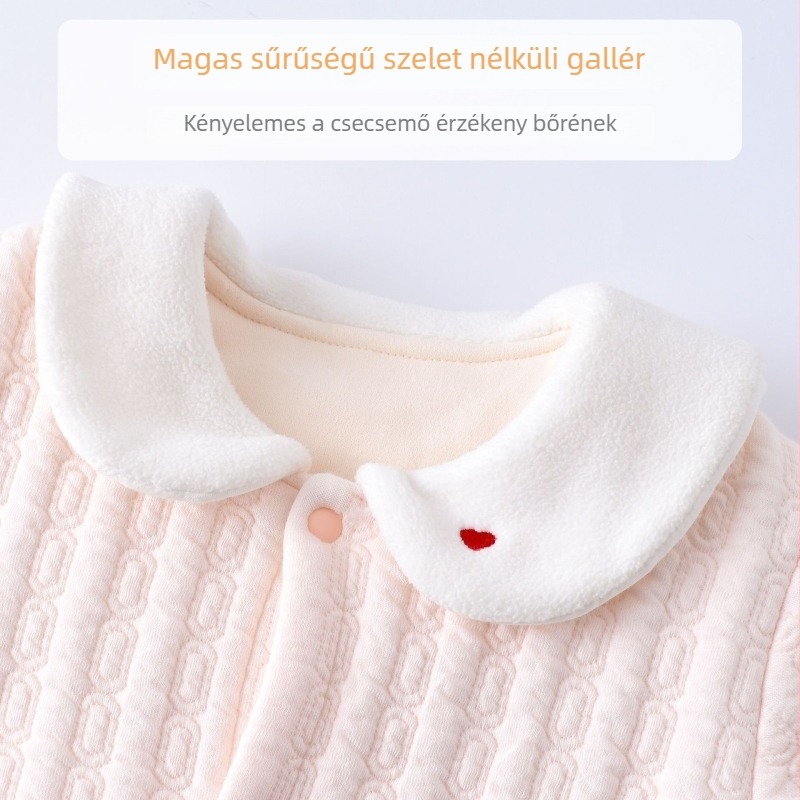 Újszülött pamut tömött overál, hosszú ujjú, kapucni nélküli, 100% pamut külső, belső töltet 30% pamut/70% poliészter, téli