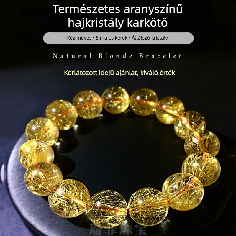 Aranyszínű kristály karkötő, uniszex, 20 mm+ gyöngyök, polírozott felület, népi stílus