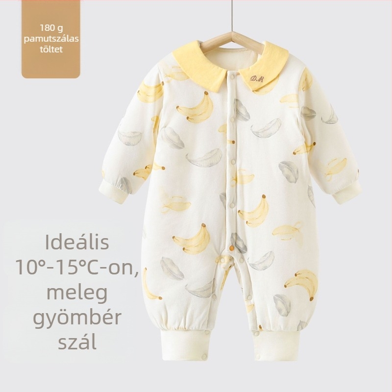 100% pamut baba overál, 180 g töltet, hosszú ujjú, kapucni nélküli, elöl egy soros zárás