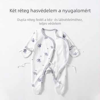 Újszülött pamut overál hosszú ujjúval, 100% pamut, egész éves dizájn, ferde galléros zárás, 0–1 év (80 cm-ig)