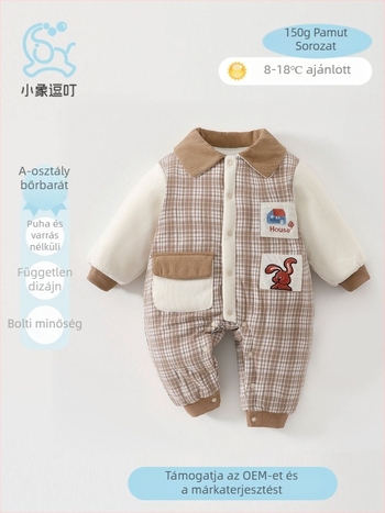 Pamut bébi overál téli 150 g béleléssel, hosszú ujjú, uniszex, újszülötteknek (0-12 hónap)