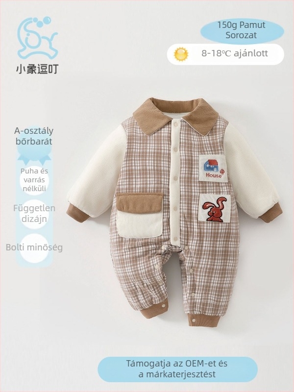Pamut bébi overál téli 150 g béleléssel, hosszú ujjú, uniszex, újszülötteknek (0-12 hónap)