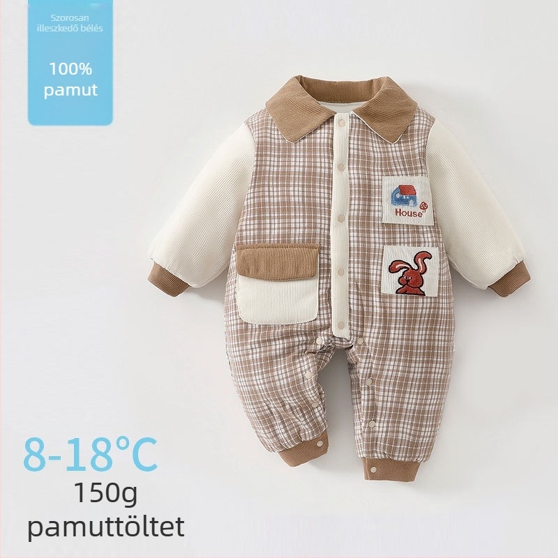 Pamut bébi overál téli 150 g béleléssel, hosszú ujjú, uniszex, újszülötteknek (0-12 hónap)