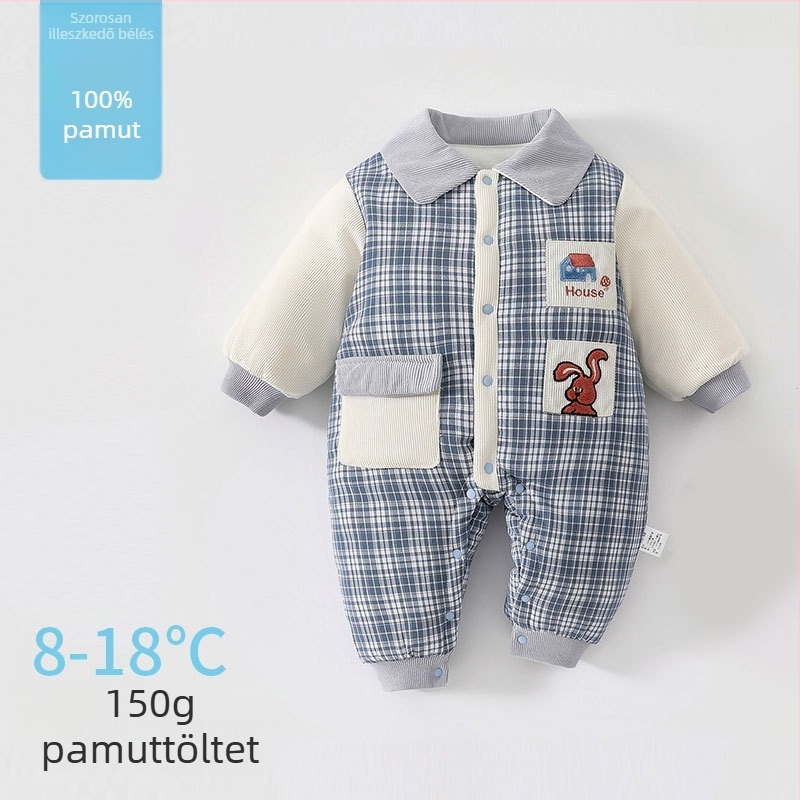 Pamut bébi overál téli 150 g béleléssel, hosszú ujjú, uniszex, újszülötteknek (0-12 hónap)