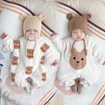 Baba overál velúrból fleece béléssel, hosszú ujjú, vastag, uniszex, 1–3 éveseknek