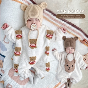 Baba overál velúrból fleece béléssel, hosszú ujjú, vastag, uniszex, 1–3 éveseknek