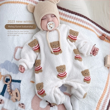 Baba overál velúrból fleece béléssel, hosszú ujjú, vastag, uniszex, 1–3 éveseknek