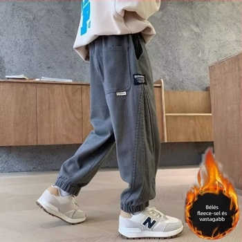 Fiúknak készült béléses téli nadrág, őszi–téli 2024, hosszú, középtalpas derékszíj, poliészter-pamut keverék, Casual/Workwear