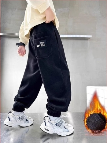 Gyerekeknek szánt koreai stílusú, casual nadrág, twill anyagból, poliészter, középső derekú, egyszínű minta, ősz