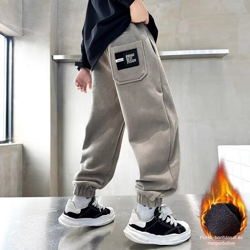 Gyerekeknek szánt koreai stílusú, casual nadrág, twill anyagból, poliészter, középső derekú, egyszínű minta, ősz