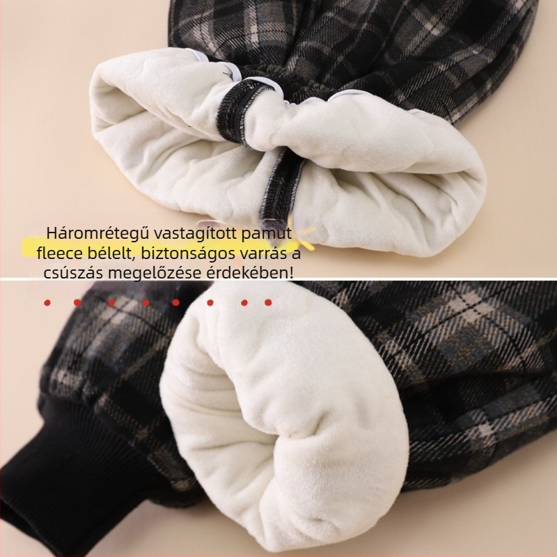Gyermekek téli quiltöltésű nadrág, kockás mintával, fleece béléssel, háromréteg pamutszigeteléssel, 80% poliészter