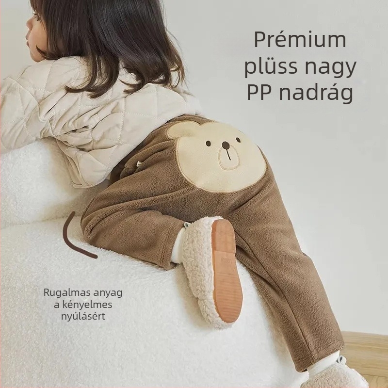 Baba bélelt fleece nadrág, koreai stílus, Orly Velvet anyag, 95% poliészter, 1–3 éveseknek, téli szezon