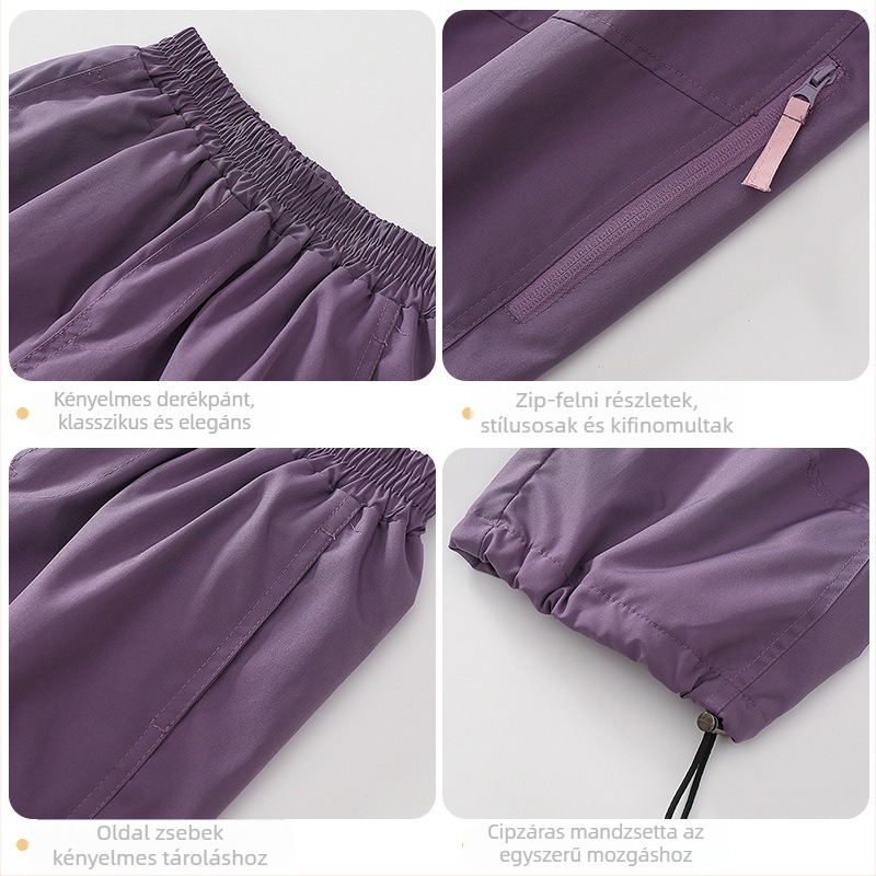 Lányok softshell nadrág, tavasz–ősz stílus, széles szabású, 100% poliészter, középmagasságú derék