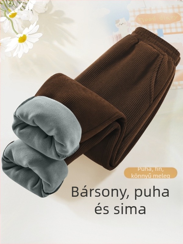 Gyerek Corduroy nadrág, fleece béléses téli melegen, középső derék, elasztikus derékpánt, 100% poliészter