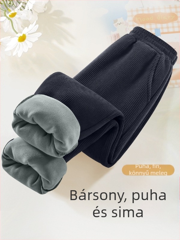 Gyerek Corduroy nadrág, fleece béléses téli melegen, középső derék, elasztikus derékpánt, 100% poliészter