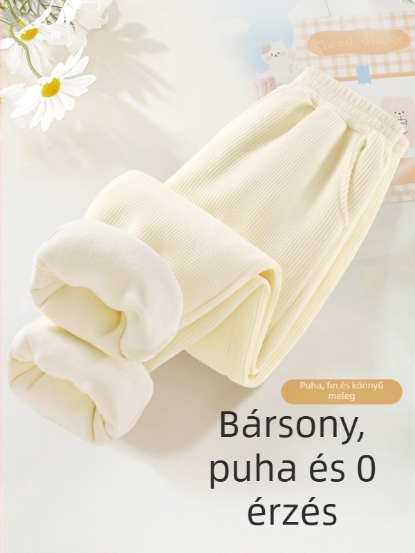 Gyerek Corduroy nadrág, fleece béléses téli melegen, középső derék, elasztikus derékpánt, 100% poliészter