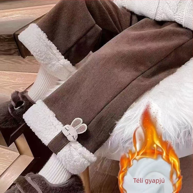 Lányoknak készült fleeces nadrágok, őszi-téli 2025, divatos széles szárú, egyenes szabás