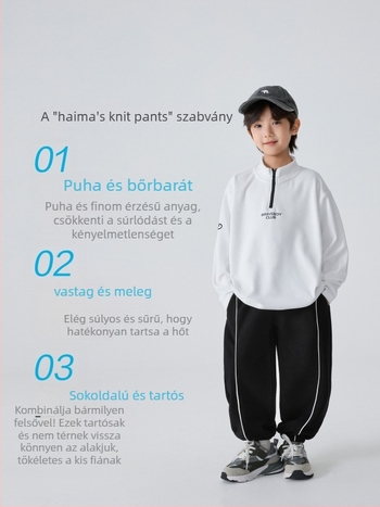 Haima's House Fiúknak téli koreai stílusú tréningnadrág terry anyagból, 60% pamut, középmagas derekú, gumis övvel