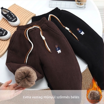 Gyerekek téli nadrág, műnyúlszőrrel bélelt, 100% poliészter, Casual, Basic stílus