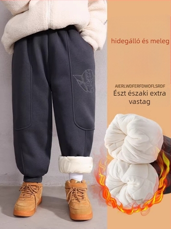 Gyermekek téli pamut nadrág, háromrétegű, fleece bélelt, bolyhosított anyag, magas derekú, elasztikus derekú