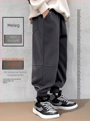 Gyermekek téli pamut nadrág, háromrétegű, fleece bélelt, bolyhosított anyag, magas derekú, elasztikus derekú