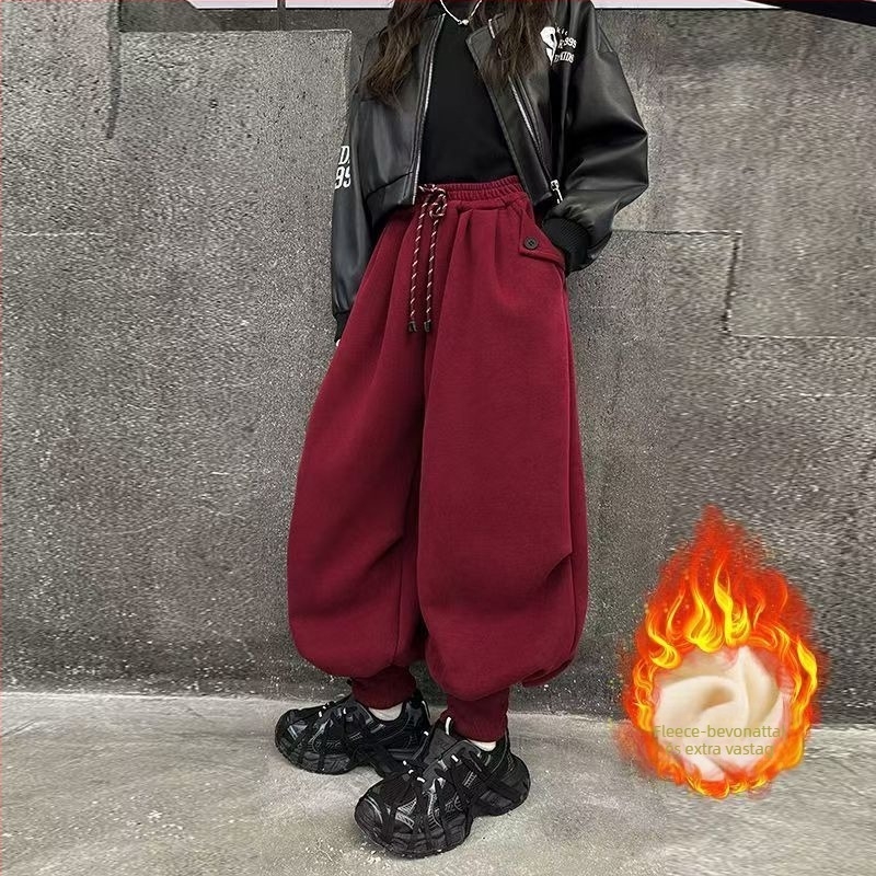 Lányoknak szóló lantern pants fleece béléssel – pamut, laza szabású jogger 8+ éveseknek (tél–ősz)