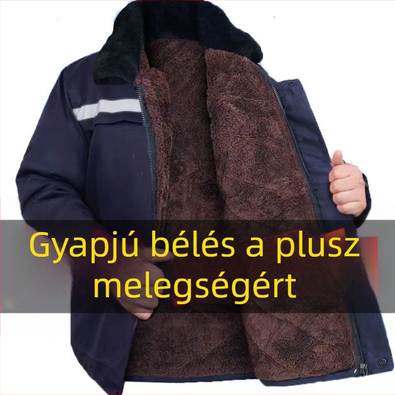Téli pamuttal bélelt munkaruha kabát fényvisszaverő részletekkel, meleg, foltálló, uniszex