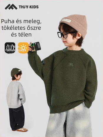 Gyerekeknek készült vastag kötött pulóver – középmagas gallér, hosszú ujjú, akril keverékből