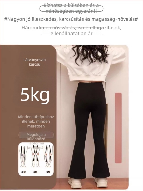 Lányoknak szóló harang alakú nadrág velúr béléssel, polar fleece anyagból, 84% nylon, magas derék elasztikus derekával, téli nadrág