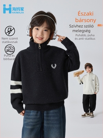 Gyerekeknek szóló Arctic fleece pulóver, koreai stílusú magas galléval, fiúknak, tél 2025, 8 éves kortól