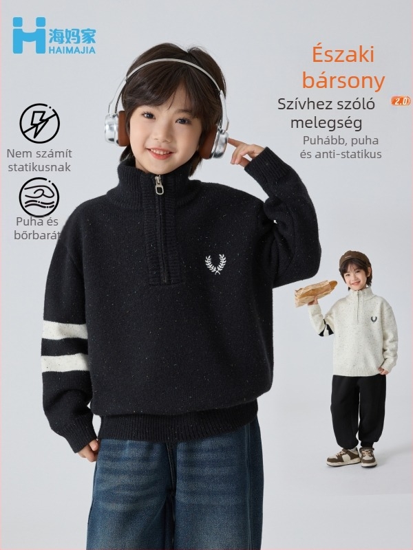 Gyerekeknek szóló Arctic fleece pulóver, koreai stílusú magas galléval, fiúknak, tél 2025, 8 éves kortól