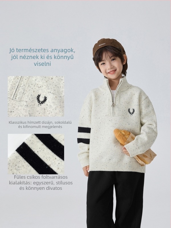 Gyerekeknek szóló Arctic fleece pulóver, koreai stílusú magas galléval, fiúknak, tél 2025, 8 éves kortól