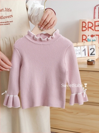 Gyermek pulóver lányoknak, fél magas gallérral, hosszú ujjú, kötött anyag, téli 2025