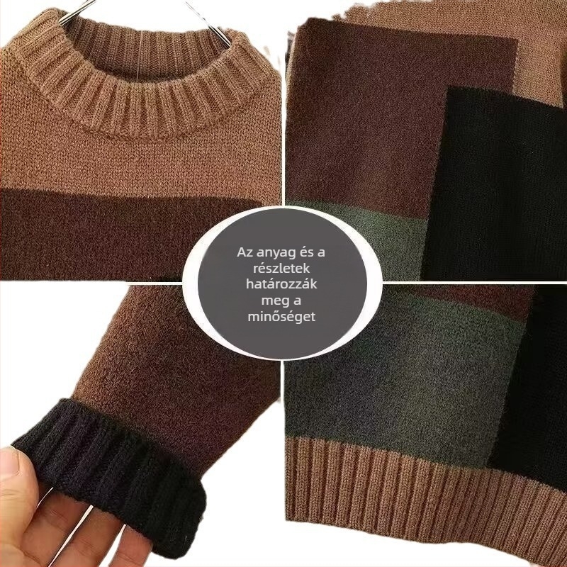 Gyerekeknek szóló téli pulóver fleece-béléssel, pamut alapanyag, hosszú ujjú, koreai stílus