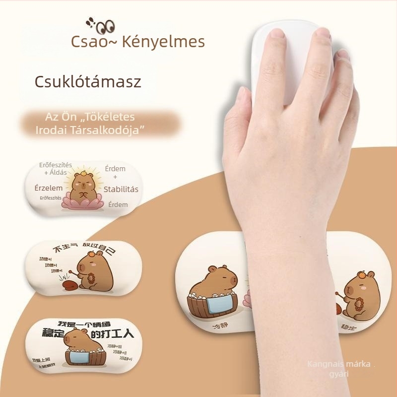 Capybara csuklótámaszos egérpad, kis méretű, mini irodai kéz- és tenyérpárna a billentyzethez