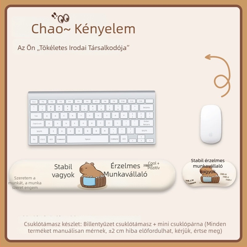Capybara csuklótámaszos egérpad, kis méretű, mini irodai kéz- és tenyérpárna a billentyzethez